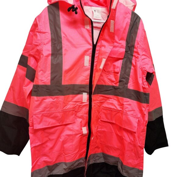 High-Visibility Pink Raincoat With Hood & Reflective Stripes Size S - Picture 4 of 5